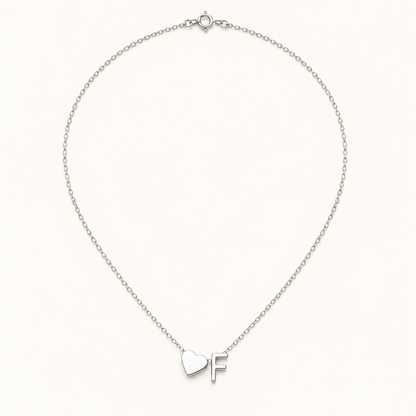 Initial Heart Necklace in Silvery with letter F