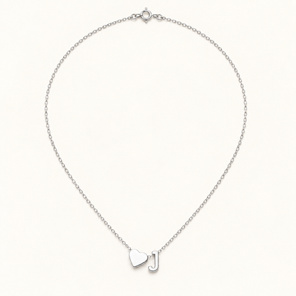 Initial Heart Necklace in Silvery with letter J