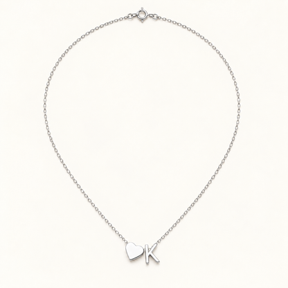 Initial Heart Necklace in Silvery with letter K
