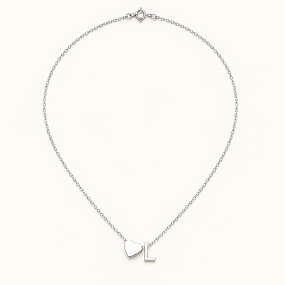 Initial Heart Necklace in Silvery with letter L