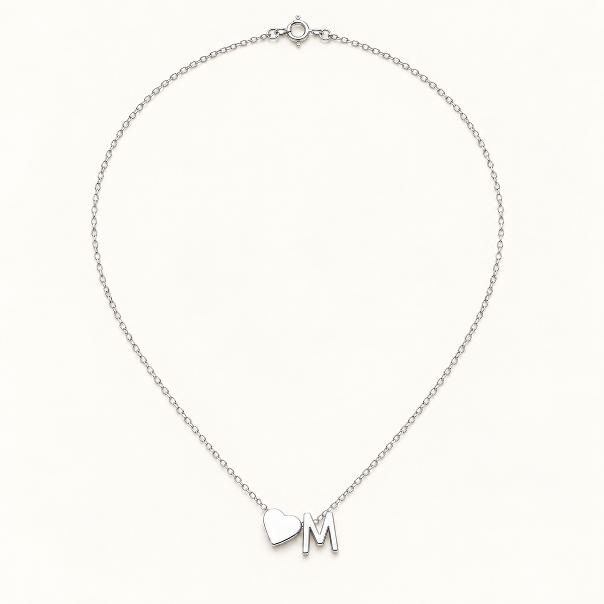 Initial Heart Necklace in Silvery with letter M