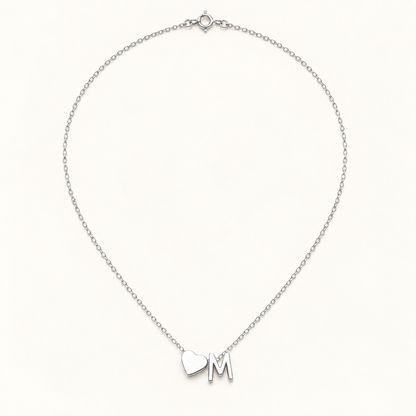 Initial Heart Necklace in Silvery with letter M