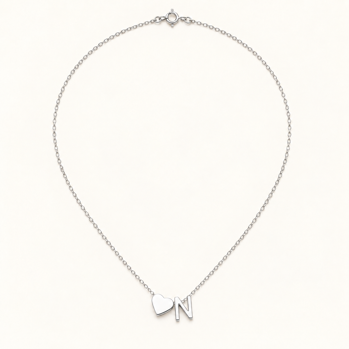 Initial Heart Necklace in Silvery with letter N