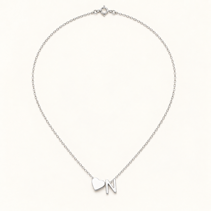 Initial Heart Necklace in Silvery with letter N