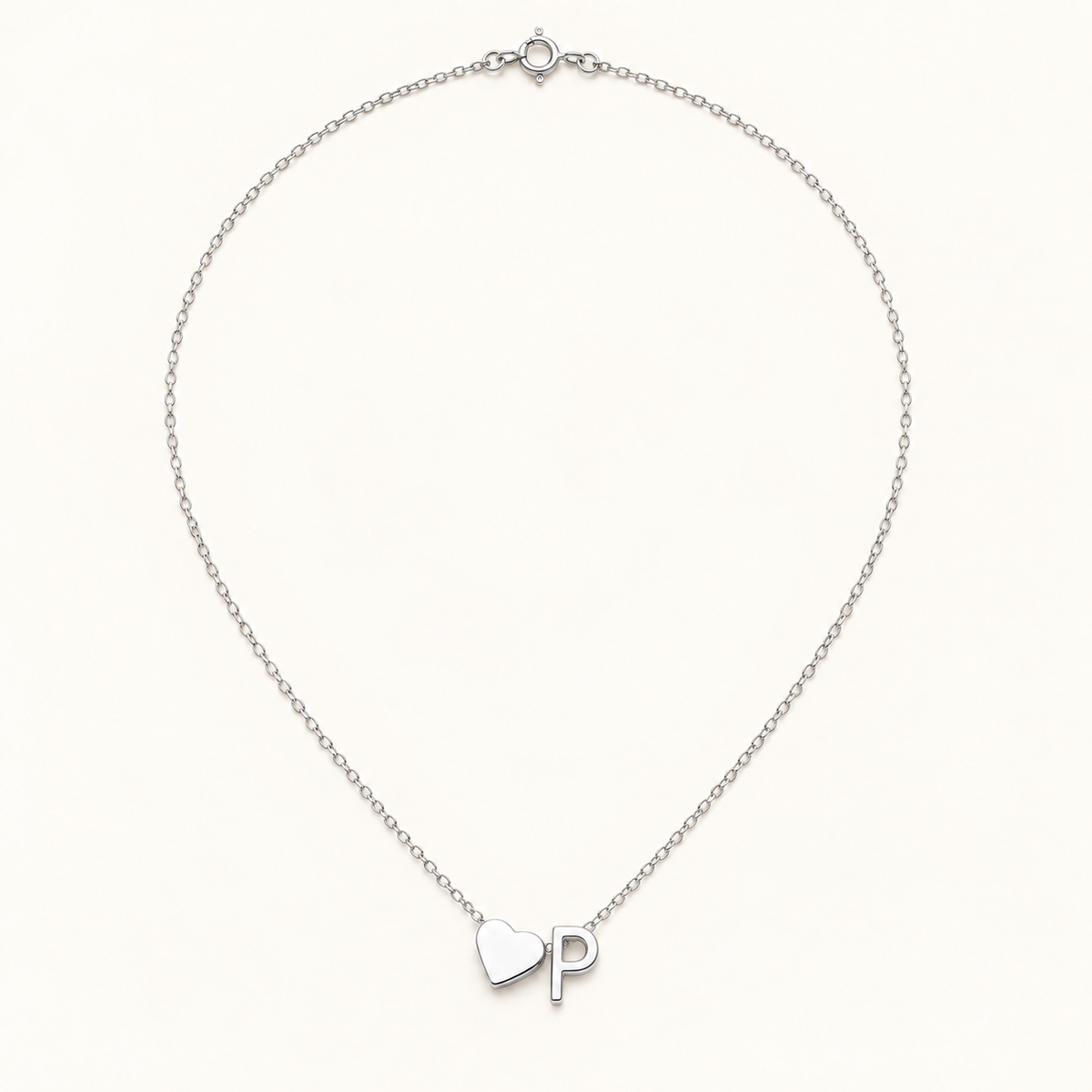 Initial Heart Necklace in Silvery with letter P