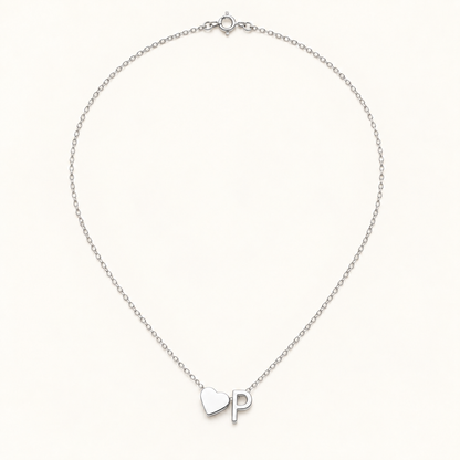 Initial Heart Necklace in Silvery with letter P