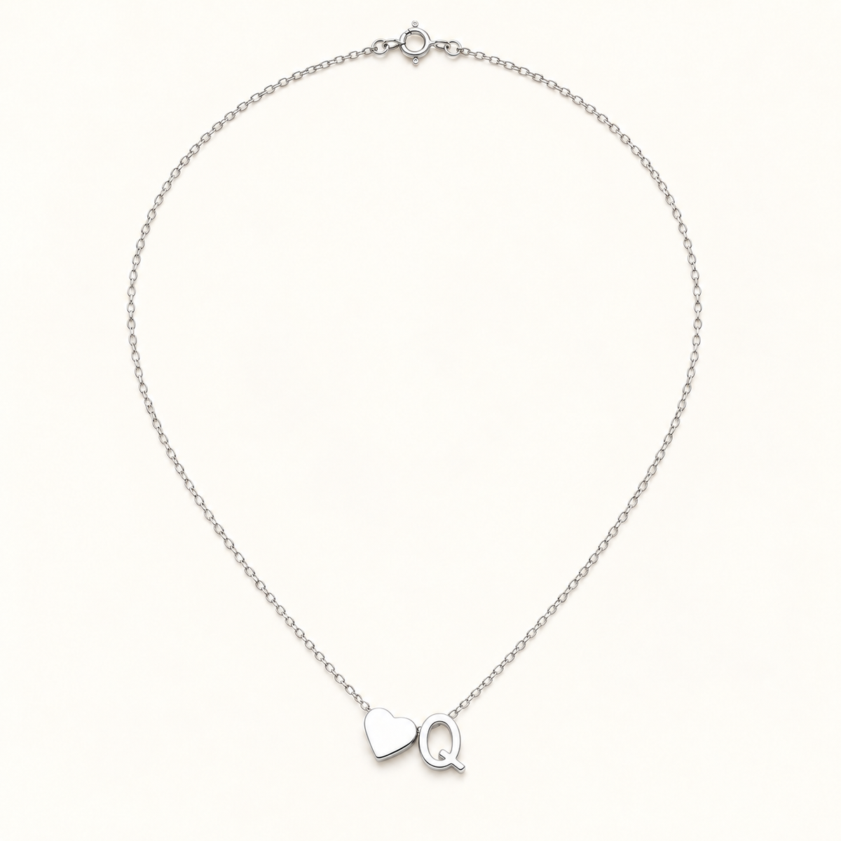 Initial Heart Necklace in Silvery with letter Q