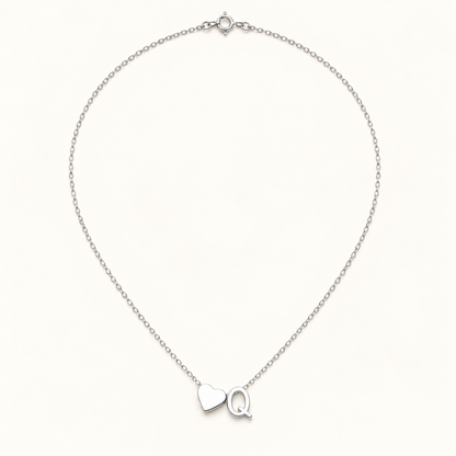 Initial Heart Necklace in Silvery with letter Q