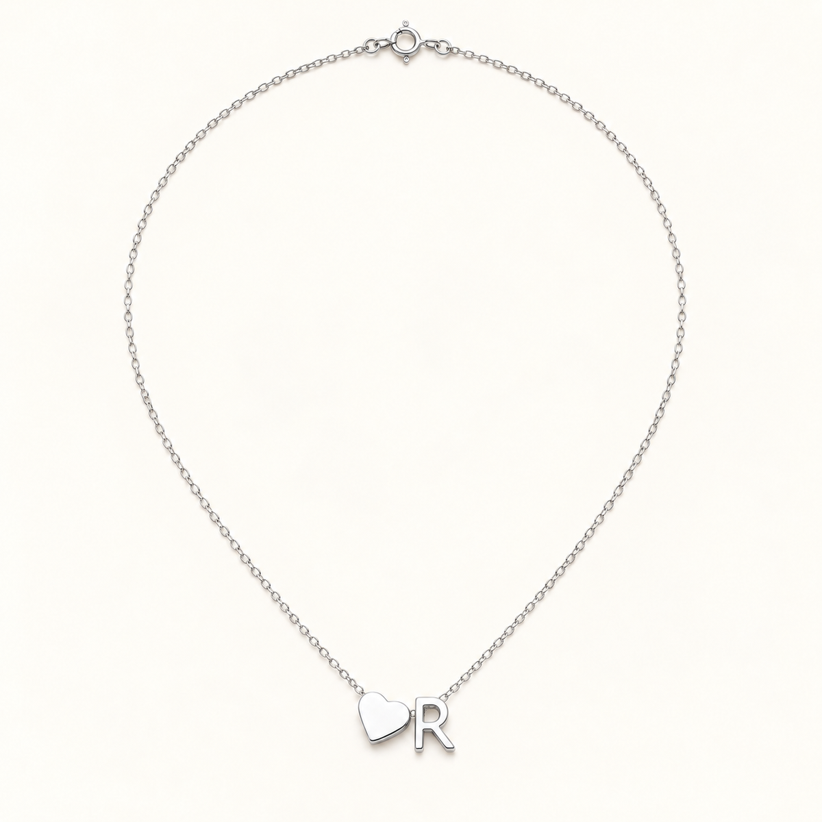 Initial Heart Necklace in Silvery with letter R
