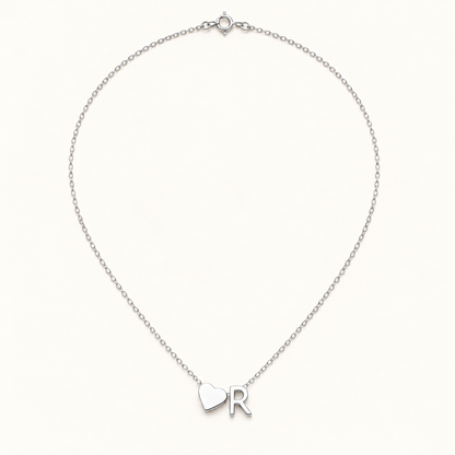 Initial Heart Necklace in Silvery with letter R