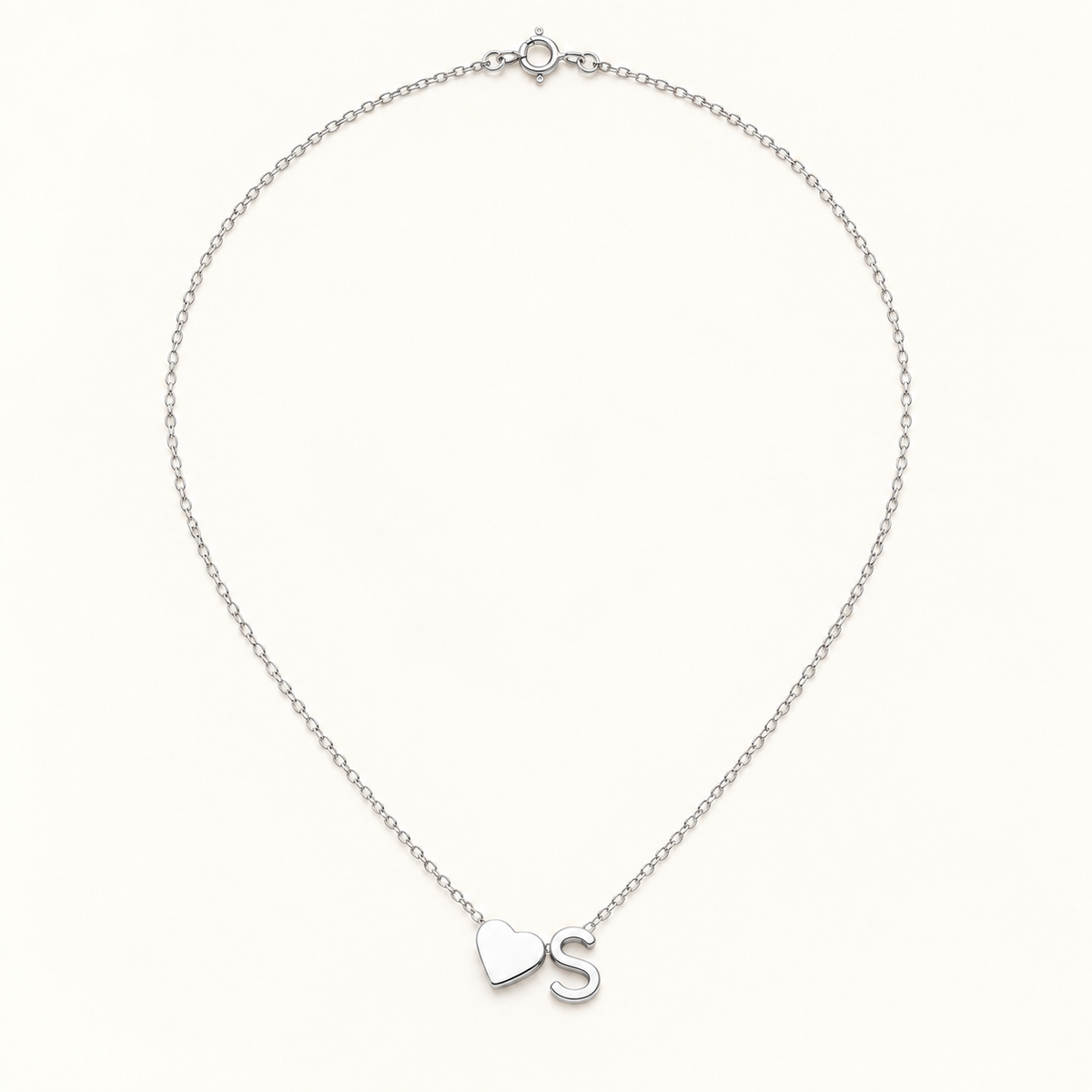 Initial Heart Necklace in Silvery with letter S