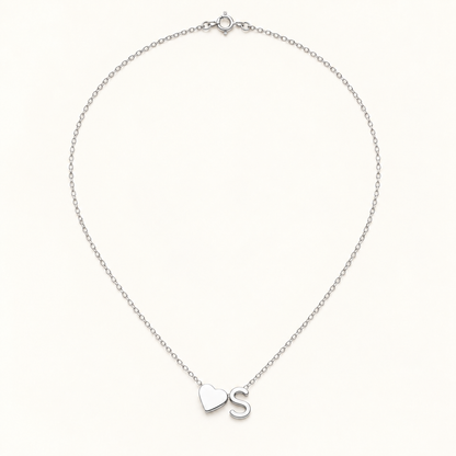 Initial Heart Necklace in Silvery with letter S