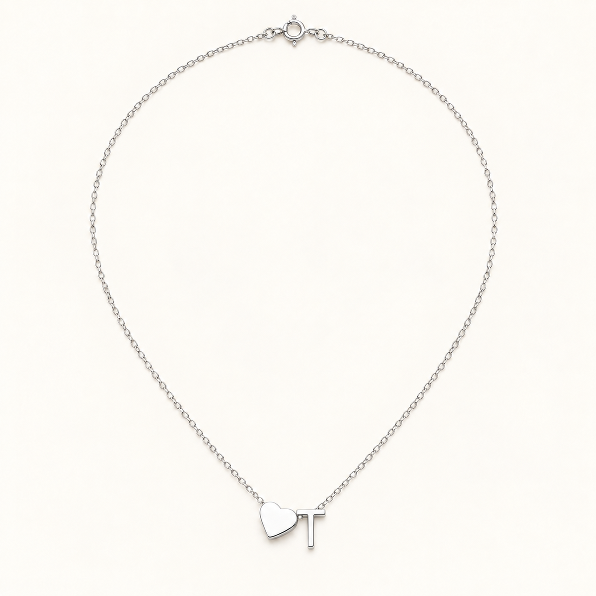 Initial Heart Necklace in Silvery with letter T