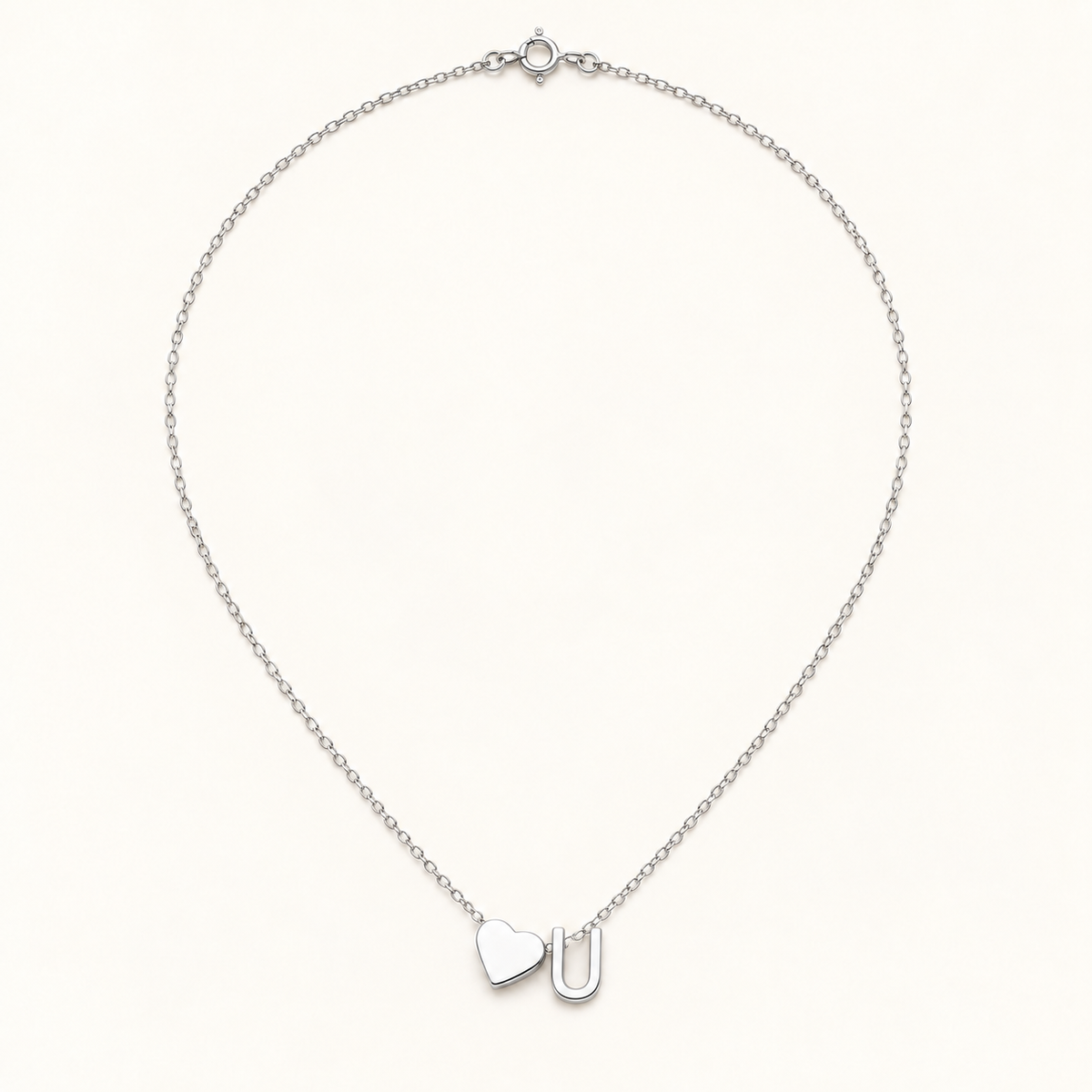 Initial Heart Necklace in Silvery with letter U