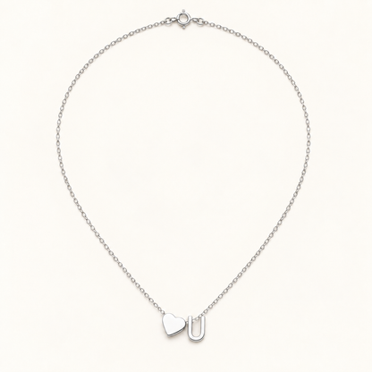 Initial Heart Necklace in Silvery with letter U