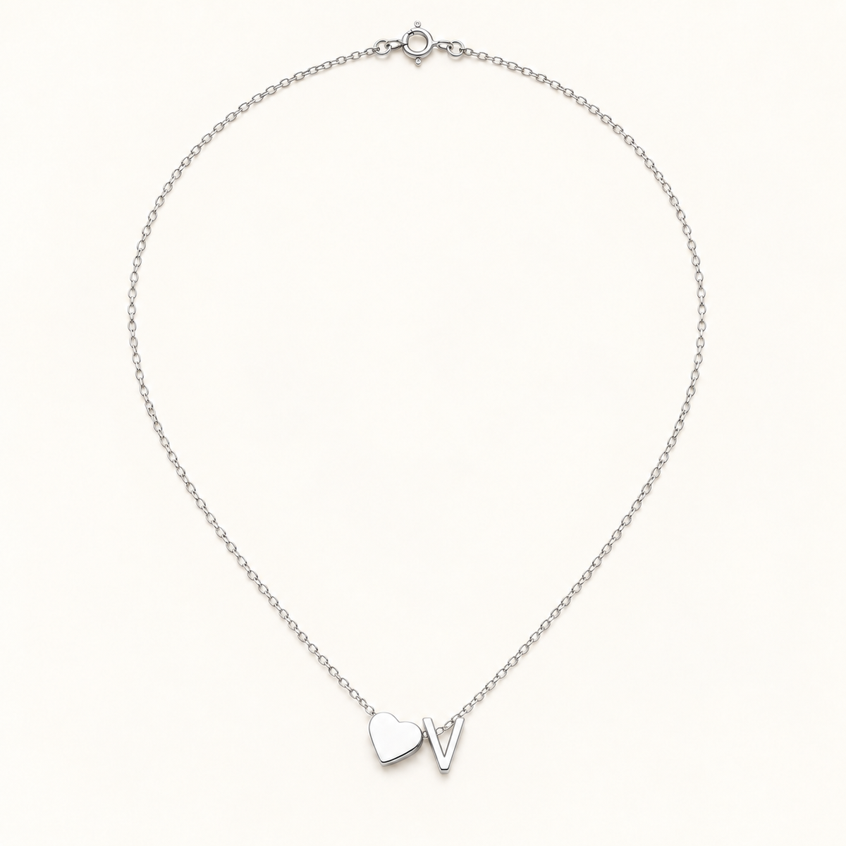 Initial Heart Necklace in Silvery with letter V