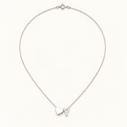 Initial Heart Necklace in Silvery with letter V