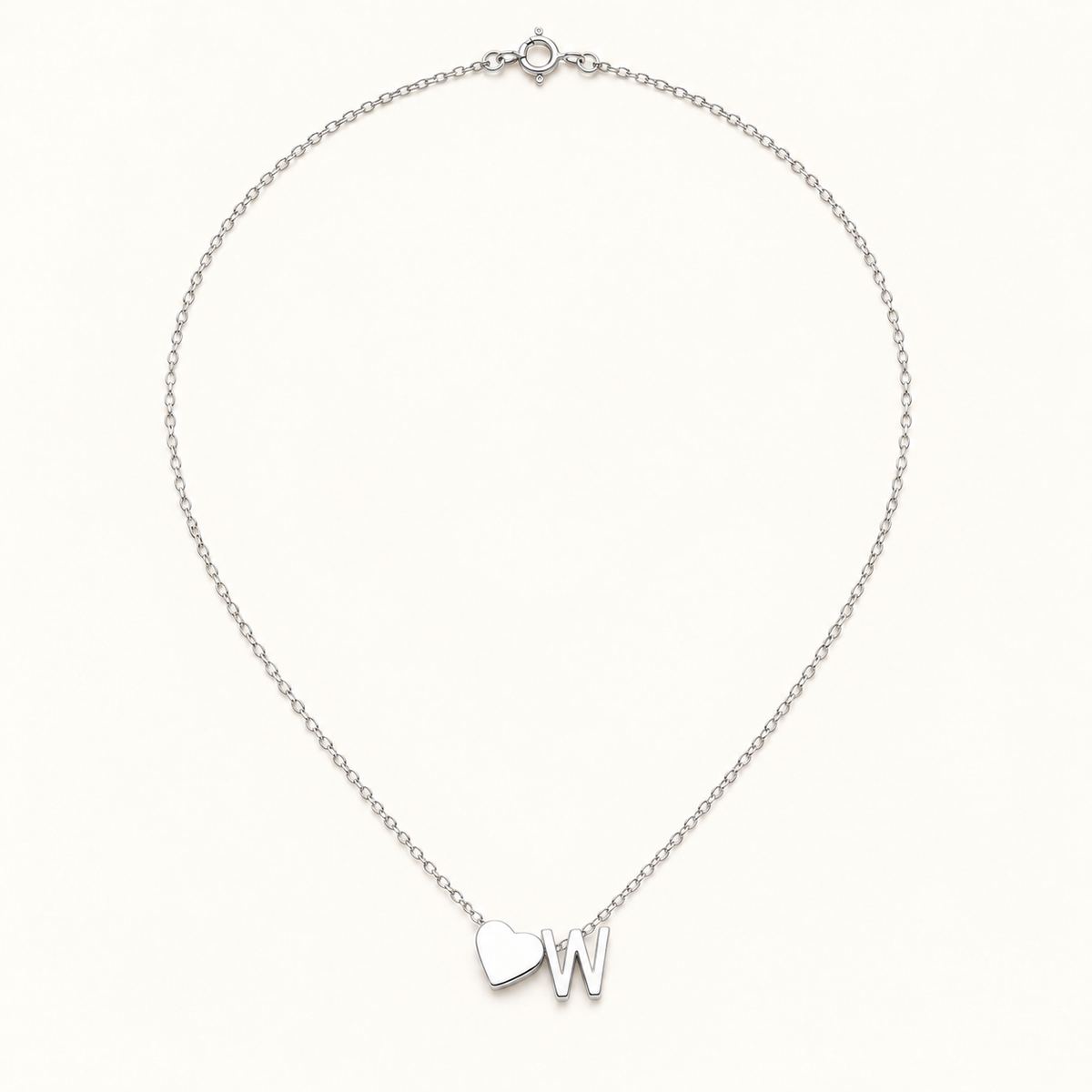 Initial Heart Necklace in Silvery with letter W