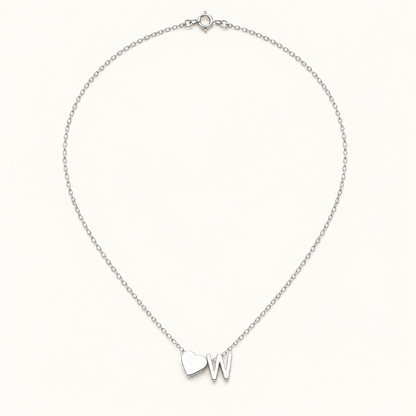 Initial Heart Necklace in Silvery with letter W