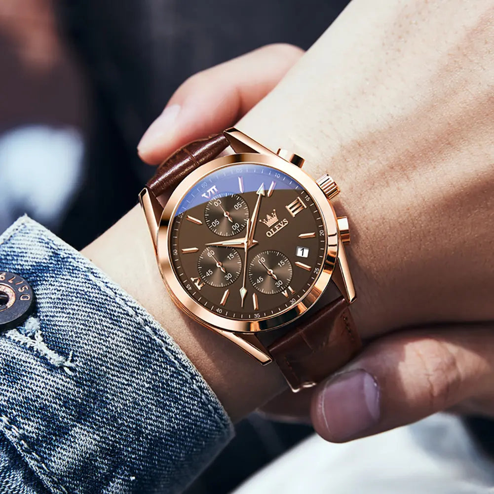 Leather Casual Chronograph Analog Watch