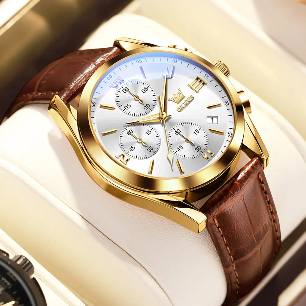 Leather Casual Chronograph Analog Watch