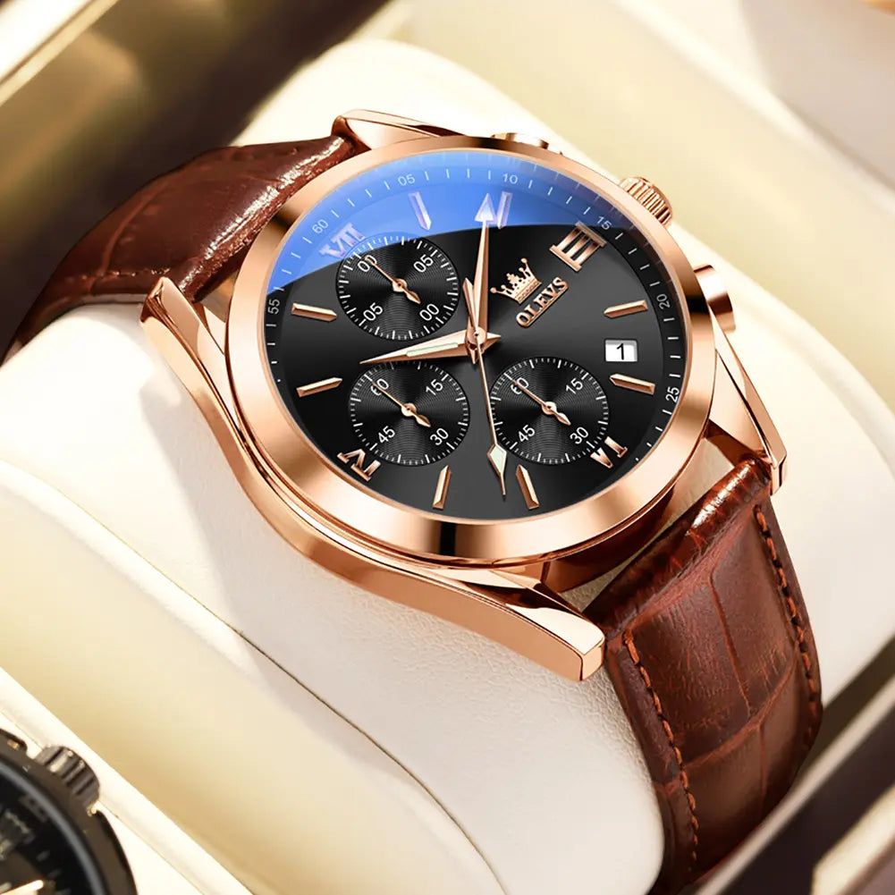 Leather Casual Chronograph Analog Watch