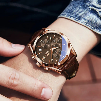 Leather Casual Chronograph Analog Watch