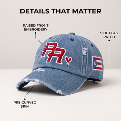 Puerto Rico PR cap embroidered details and side flag patch