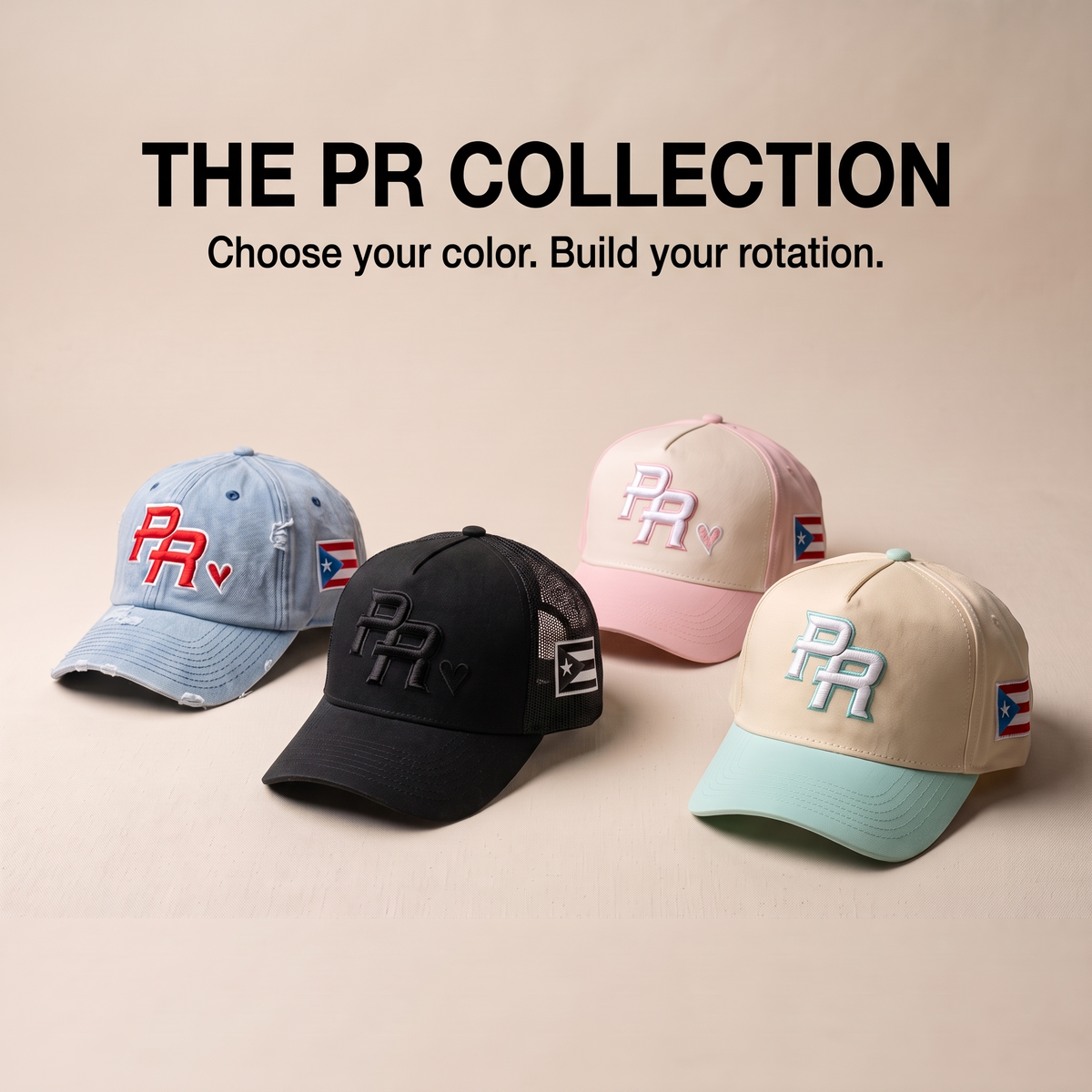 Puerto Rico PR cap collection in four distinct colorways