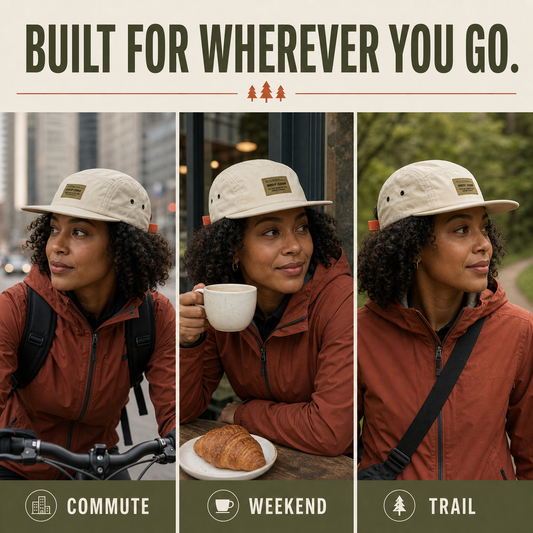 Cap styled for commuting weekend plans and trails