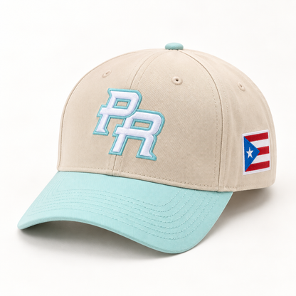 Mint Puerto Rico PR cap with cream crown, mint brim, and side flag patch.