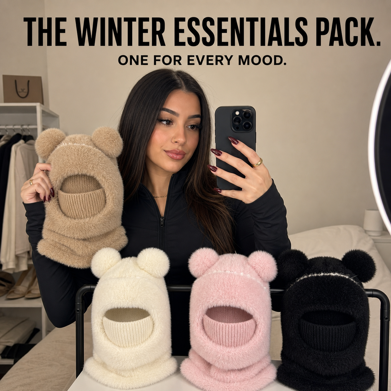 Winter Essentials Pack with four Teddy Bear Balaclava colors