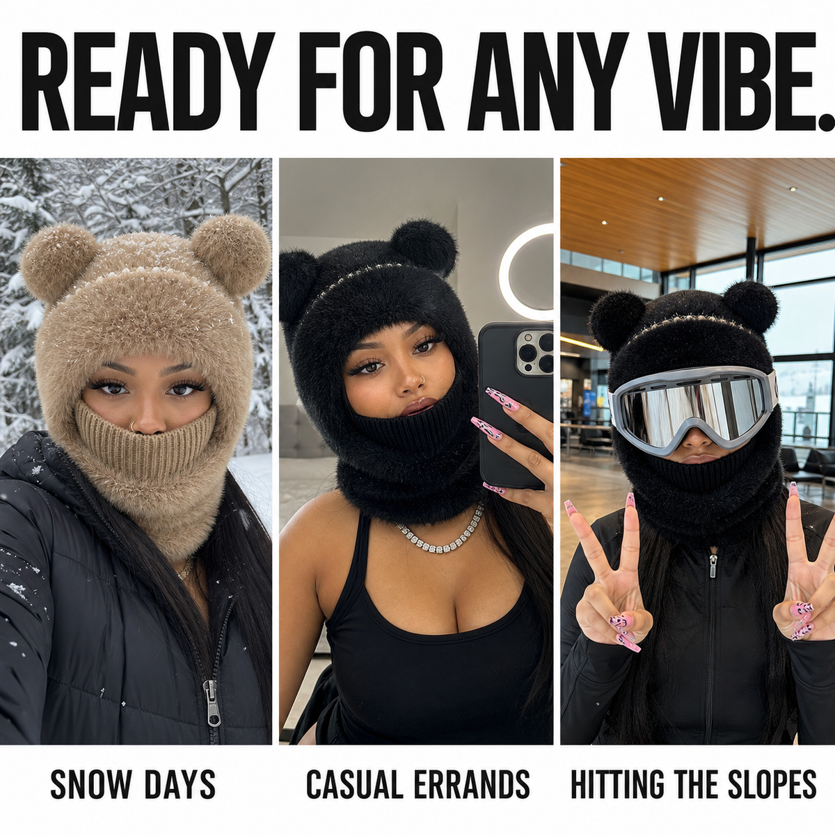 Teddy Bear Balaclava for snow days, casual errands, and the slopes