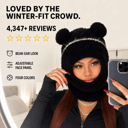 Black Teddy Bear Balaclava with 4,347 plus review count and outlined yellow stars