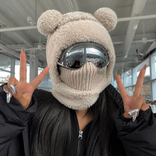 Beige Teddy Bear Balaclava cafe styling