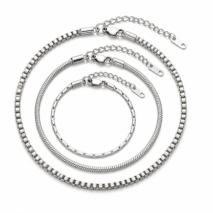 Three separate Veyron silver-tone bracelets arranged on a clean white background