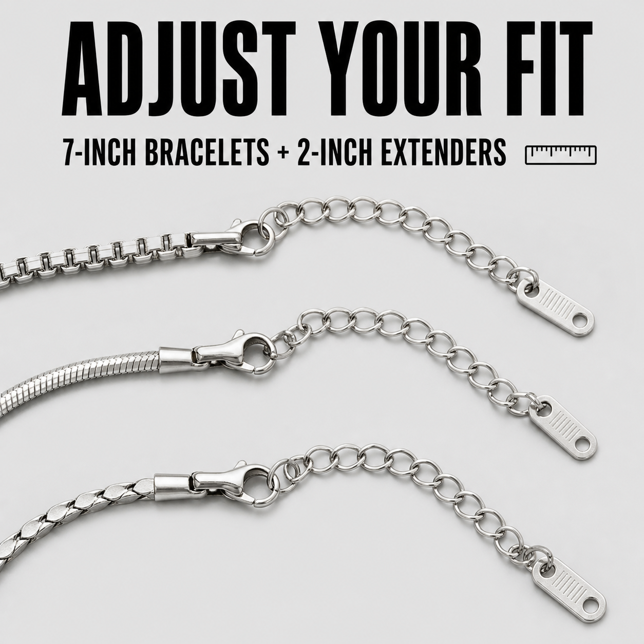 Veyron bracelet clasps and extenders with verified seven-inch plus two-inch sizing