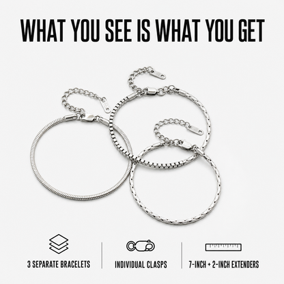 Three separate Veyron bracelets with individual clasps and verified sizing