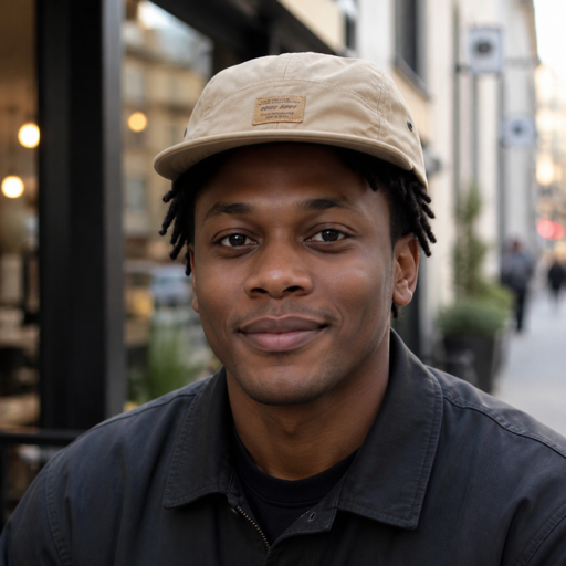 City-style model wearing the khaki five-panel cap